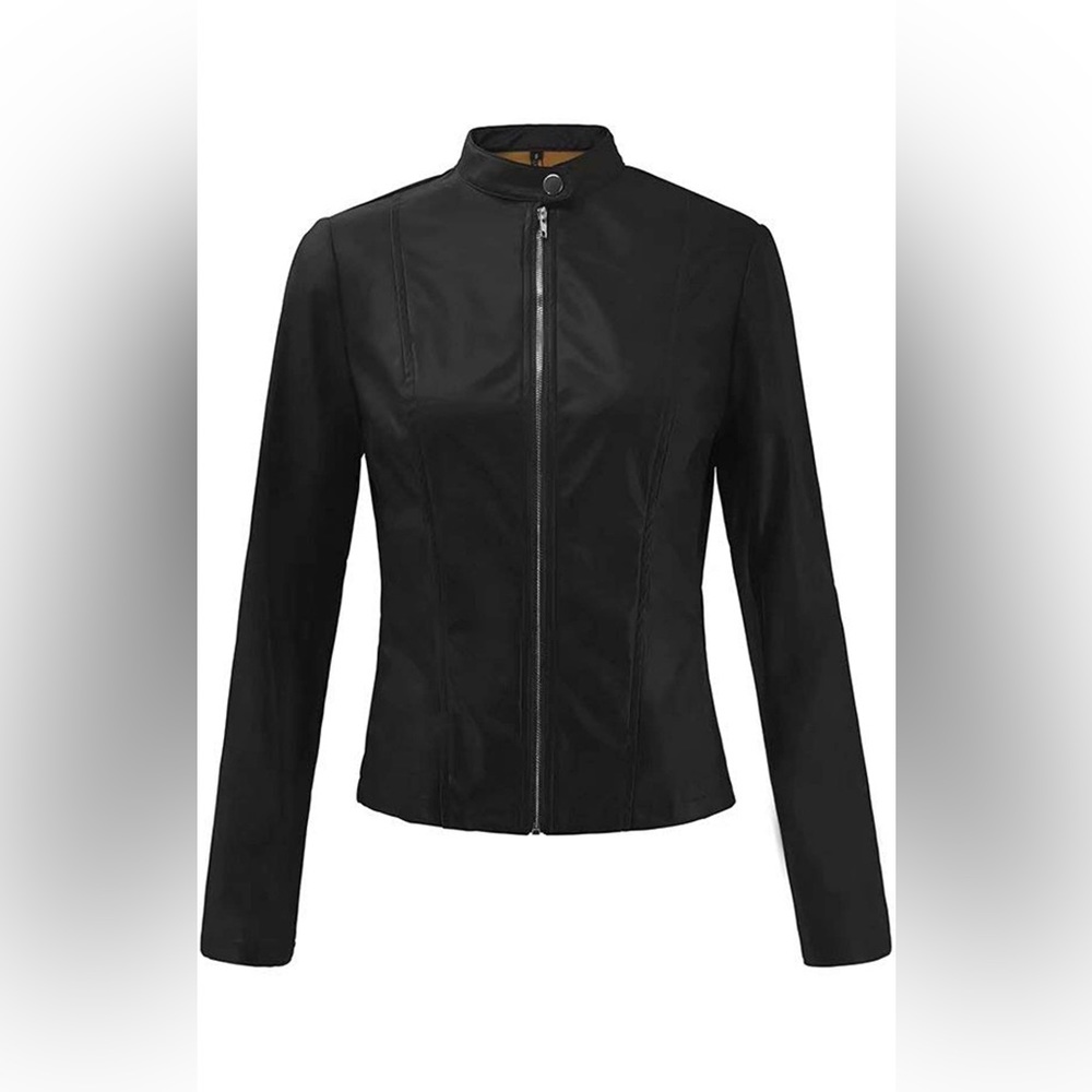 Womens black faux leather coat